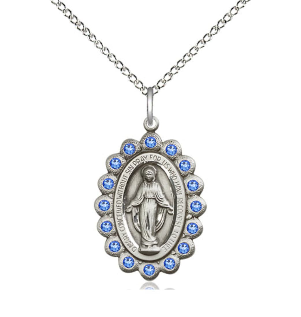 Bliss Birthstone Sterling Silver Miraculous Pendant w/Saphire Crystals,