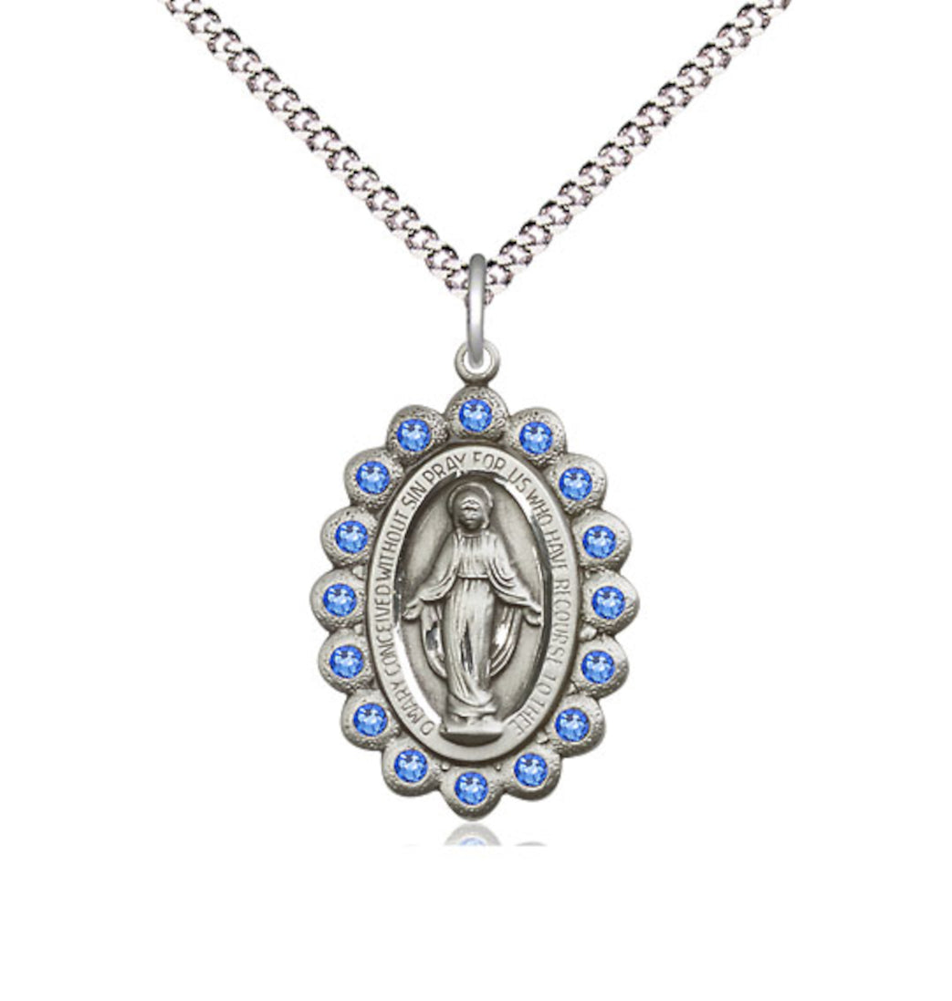 Bliss Birthstone Pewter Miraculous Pendant w/Sapphire Crystals,