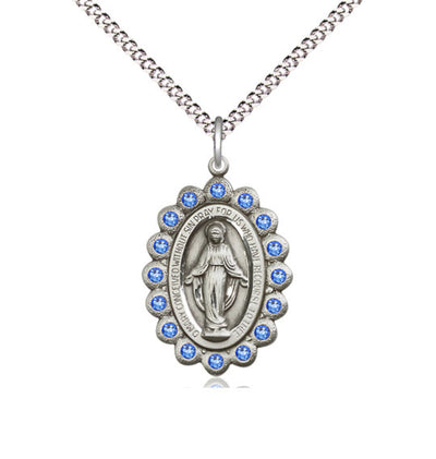 Birthstone Pewter Miraculous Pendant W/Sapphire Crystals, Bliss Manufacturing