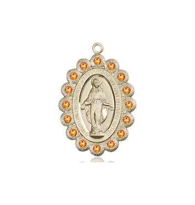 Birthstone 14kt Gold Miraculous Pendant W/Topaz Crystals, Bliss Manufacturing