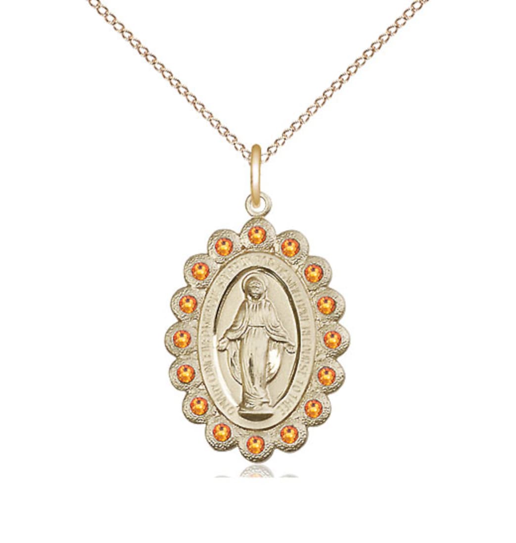 Bliss Birthstone 14kt Gold Miraculous Pendant w/Topaz Crystals with Chain,