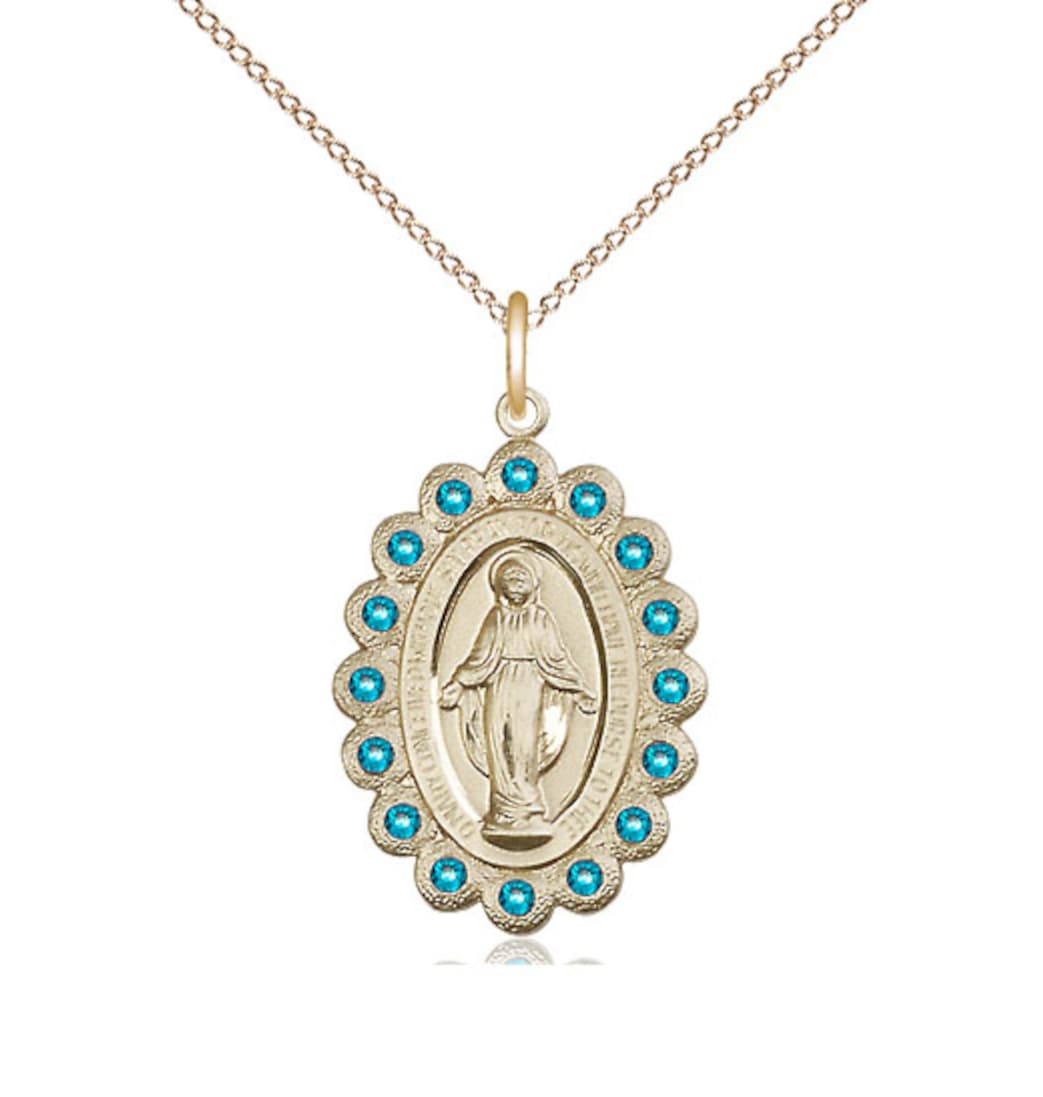 Bliss Birthstone 14kt Gold Miraculous Pendant w/Zircon Crystals with Chain,