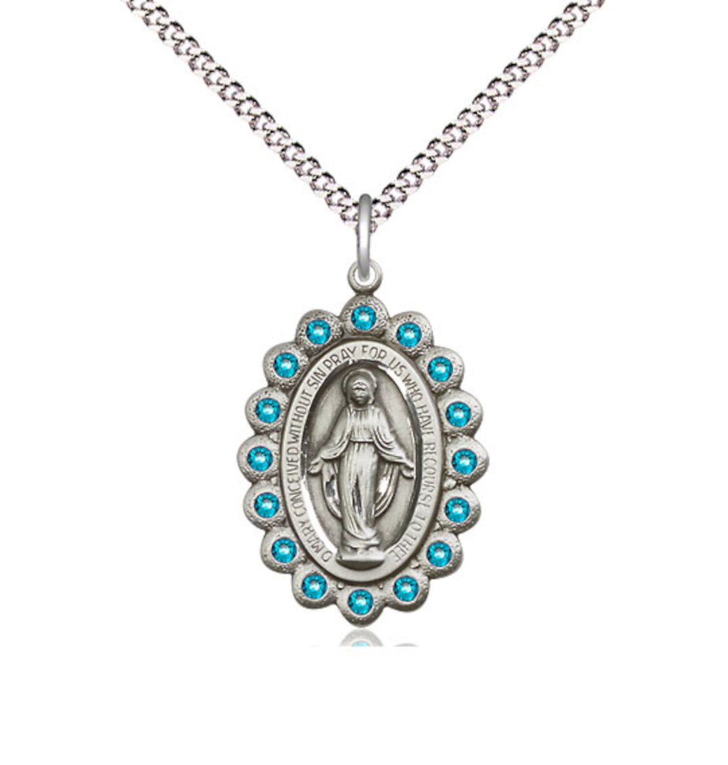 Bliss Birthstone Pewter Miraculous Pendant w/Zircon Crystals,