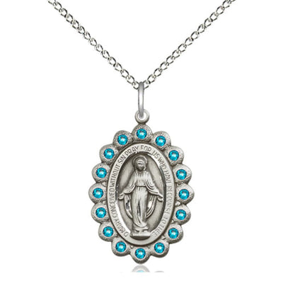 Birthstone Sterling Silver Miraculous Pendant W/Zircon Crystals, Bliss Manufacturing