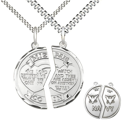 His/Her Sterling Silver Miz Pah Coin Set w/Navy on Back, Bliss Manufacturing