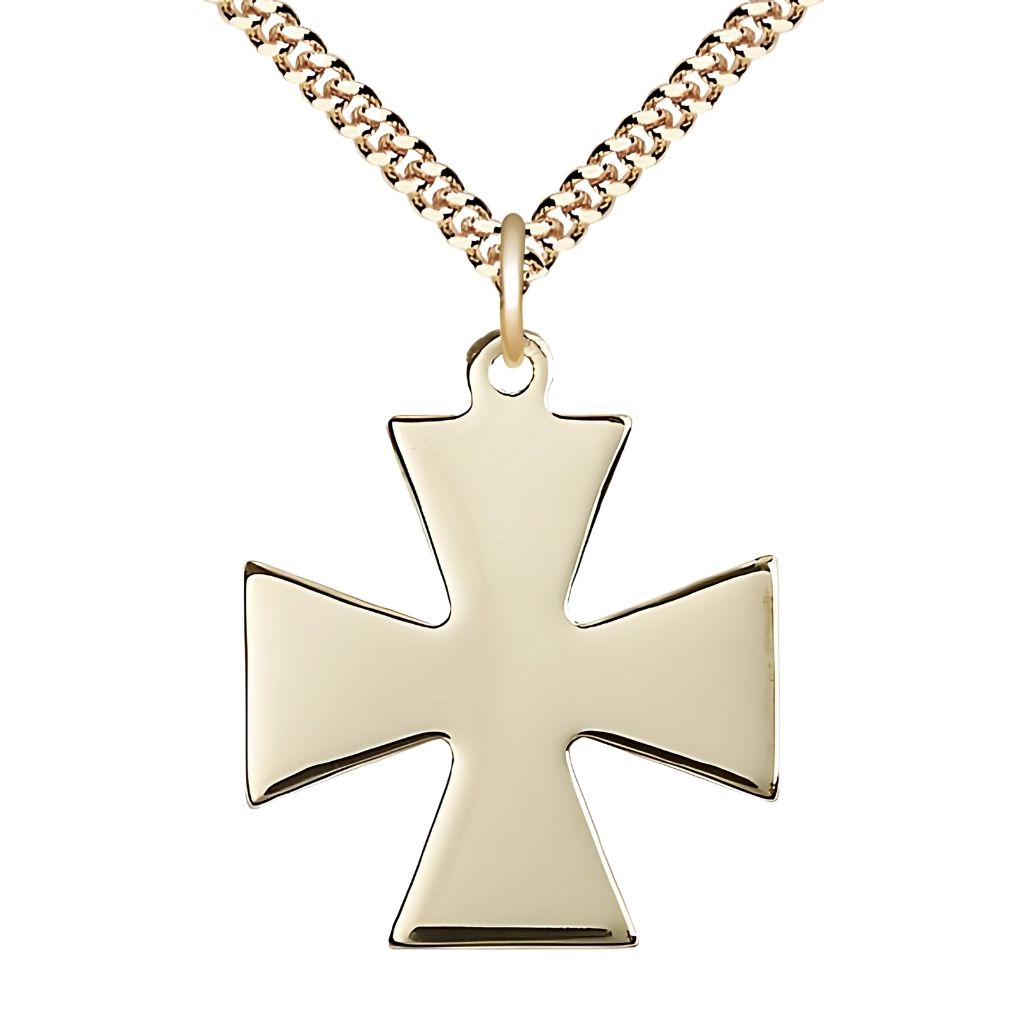 Surfer Cross 14kt Gold-filled Medal Necklace with Gold-plated Heavy Curb Chain, Measures 1 1/8-inch tall by 1-inch wide