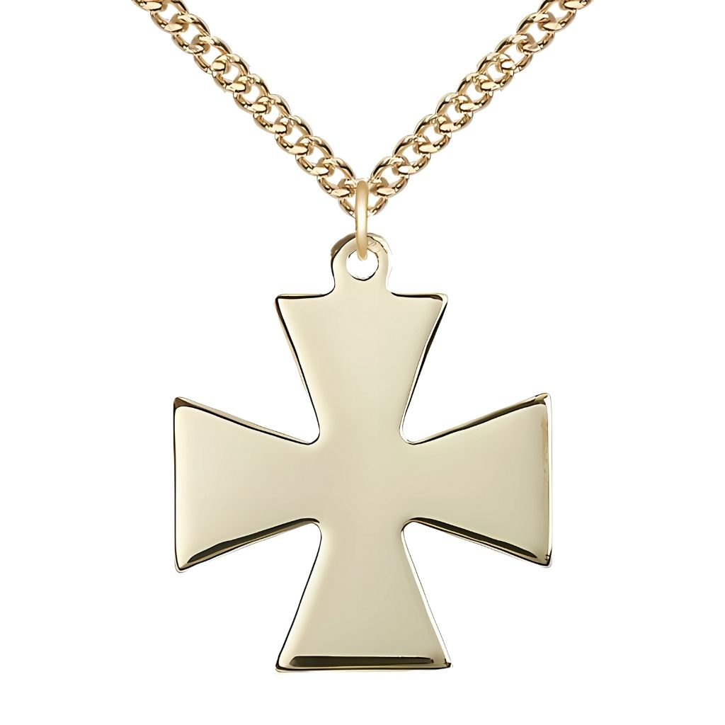 Surfer Cross 14kt Gold-filled Medal Necklace with Gold-filled Heavy Curb Chain, Measures 1 1/8-inch tall by 1-inch wide