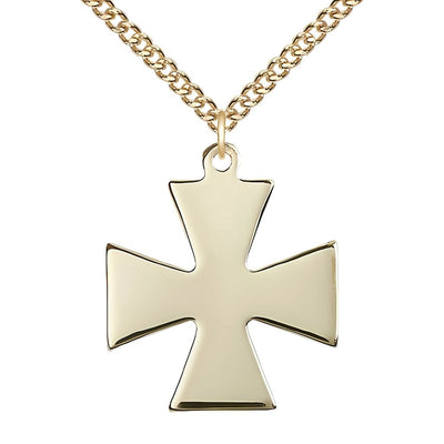 Surfer Cross 14kt Gold-filled Medal Necklace with Gold-filled Heavy Curb Chain, Measures 1 1/8-inch tall by 1-inch wide, Bliss Manufacturing