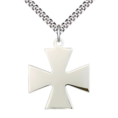 Surfer Cross Sterling Silver Medal Necklace with Rhodium-plated Heavy Curb Chain, Measures 1 1/8-inch tall by 1-inch wide, Bliss Manufacturing