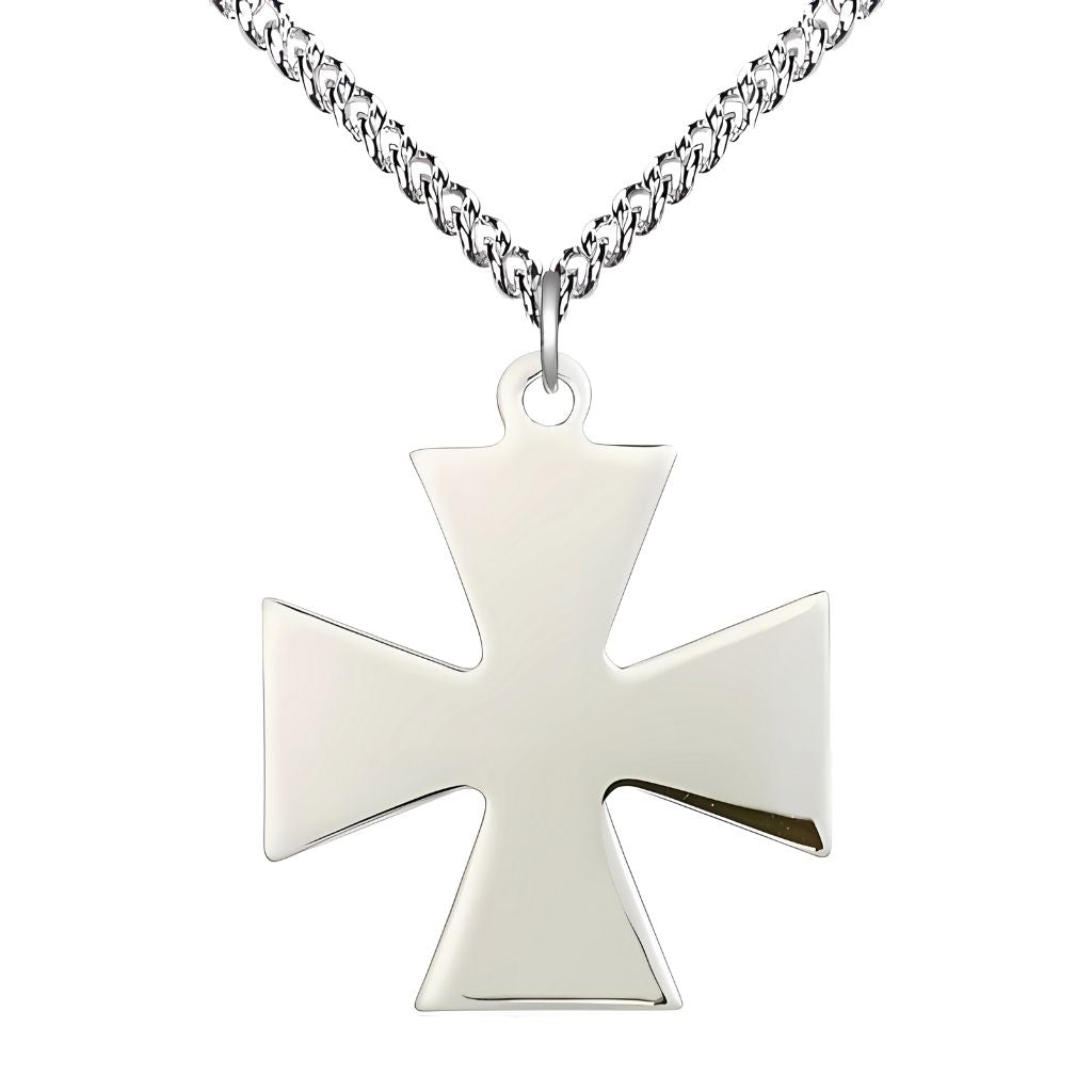 Surfer Cross Sterling Silver Medal Necklace with Sterling Silver Heavy Curb Chain, Measures 1 1/8-inch tall by 1-inch wide