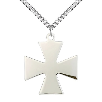 Surfer Cross Sterling Silver Medal Necklace with Sterling Silver Heavy Curb Chain, Measures 1 1/8-inch tall by 1-inch wide, Bliss Manufacturing