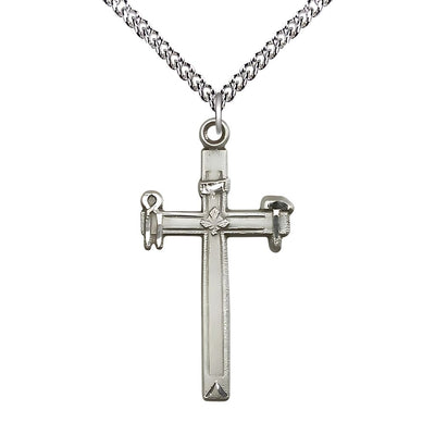 Carpenter Cross Sterling Silver Pendant Necklace with Sterling Silver Heavy Curb Chain, Measures 1 3/8-inch tall by 3/4-inch wide, Bliss Manufacturing