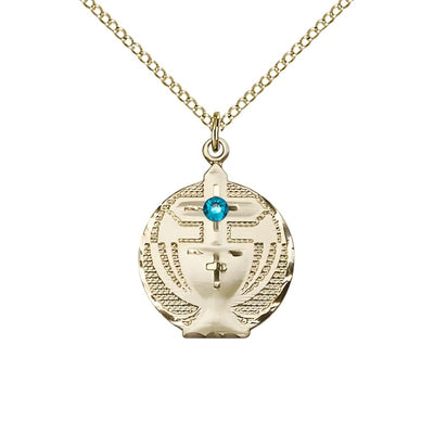 Communion Birthstone Gold-filled Medal Necklace with Gold-filled Chain, 3mm Austrian Crystal Zircon Stone for December, Measures 7/8 X 5/8, Bliss Manufacturing