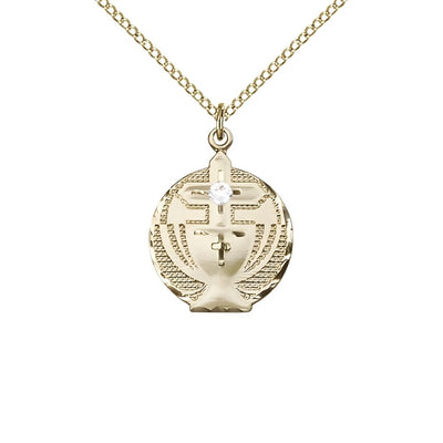 iss Communion Birthstone Gold-filled Medal Necklace with Gold-filled Chain, 3mm Austrian Crystal Clear Crystal Stone for April, Measures 7/8 X 5/8, Bliss Manufacturing