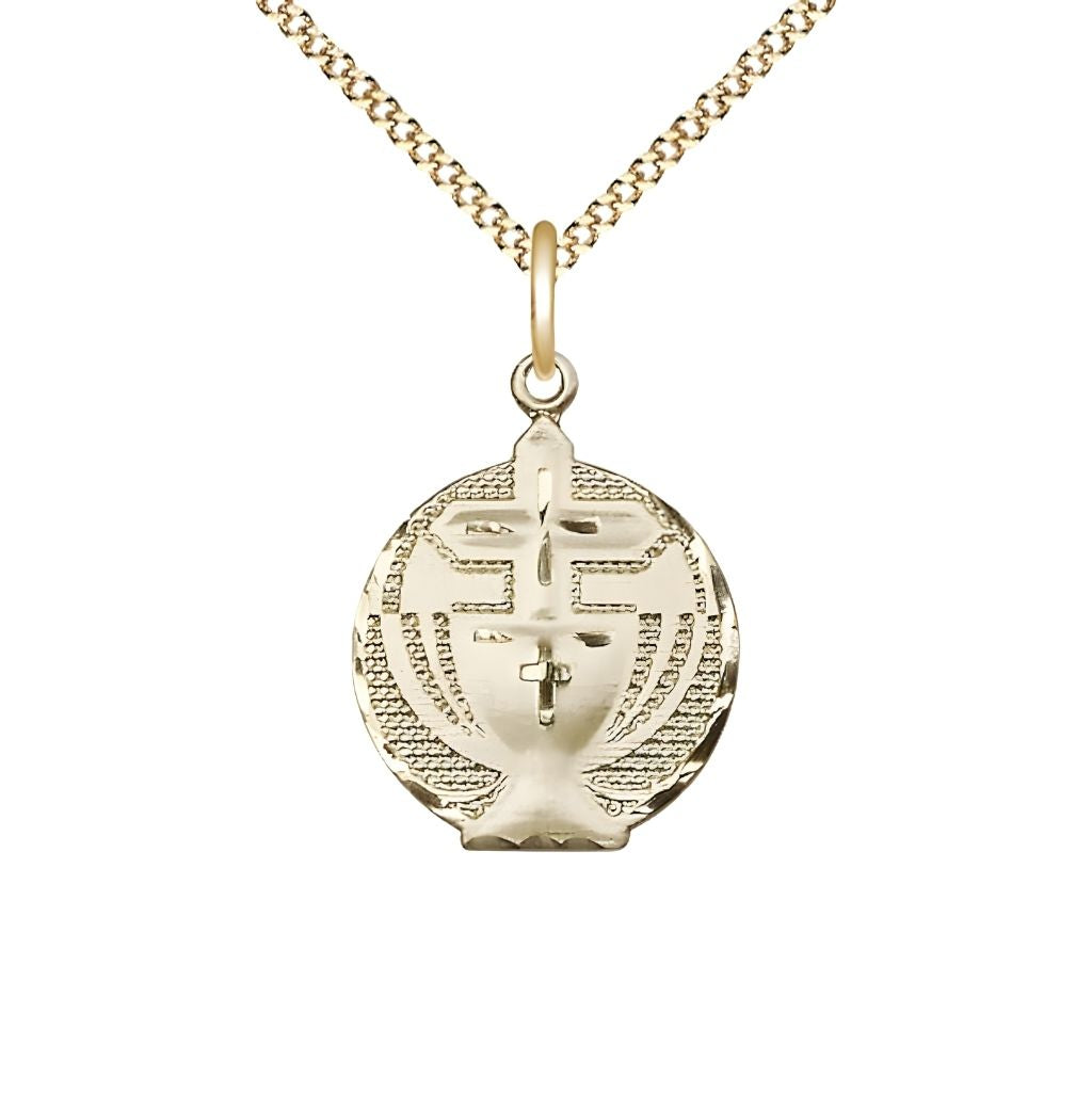 Bliss Communion Chalice and Cross 14kt Gold-filled Pendant Necklace with 18-inch Gold-plated Chain, Measures 7/8-inch tall by 5/8-inch wide