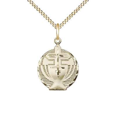 Communion Chalice and Cross 14kt Gold-filled Pendant Necklace with 18-inch Gold-plated Chain, Measures 7/8-inch tall by 5/8-inch wide, Bliss Manufacturing