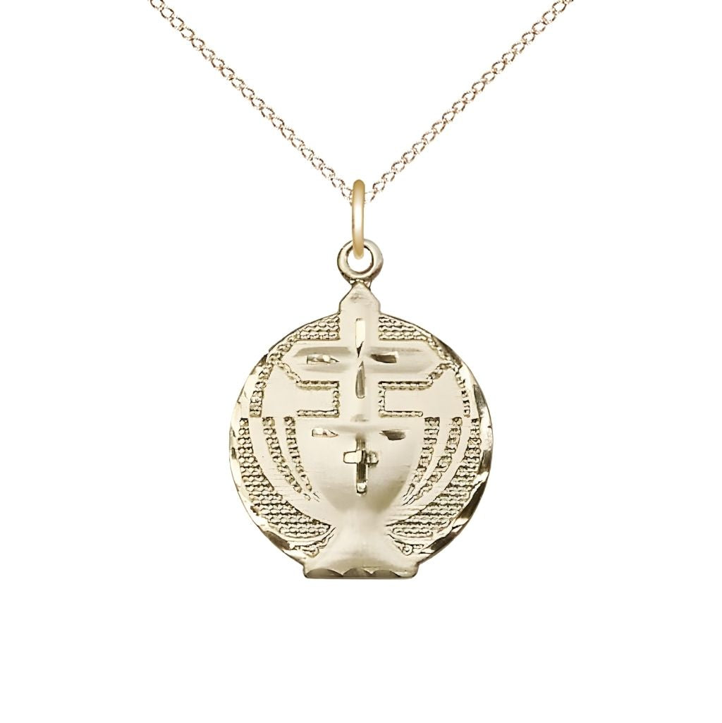 Bliss Communion Chalice and Cross 14kt Gold Pendant Necklace with 18-inch 14kt Gold Chain, Measures 7/8-inch tall by 5/8-inch wide