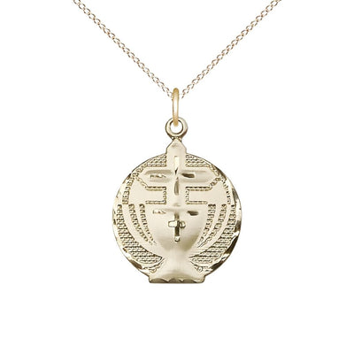 Communion Chalice and Cross 14kt Gold Pendant Necklace with 18-inch 14kt Gold Chain, Measures 7/8-inch tall by 5/8-inch wide, Bliss Manufacturing