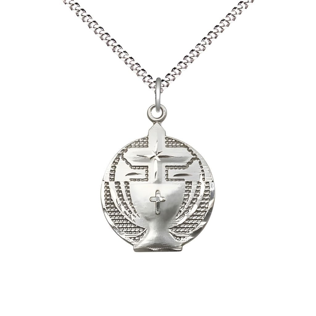 Bliss Communion Chalice and Cross Sterling Silver Pendant Necklace with 18-inch Rhodium-plated Chain, Measures 7/8-inch tall by 5/8-inch wide
