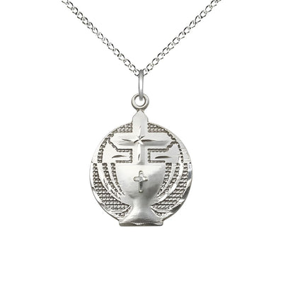 Communion Chalice and Cross Sterling Silver Pendant Necklace with 18-inch Sterling Silver Chain, Measures 7/8-inch tall by 5/8-inch wide, Bliss Manufacturing
