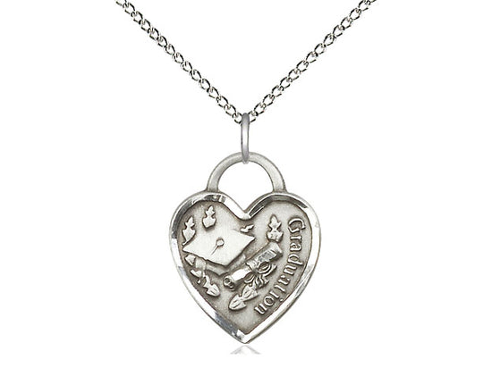 Bliss Large Sterling Silver Graduation Heart Medal Necklace