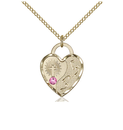 Rose Birthstone Gold-Filled Double Cross Pendant W/Austrian Crystal, Bliss Manufacturing