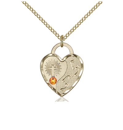 Topaz Birthstone Gold-Filled Double Cross Pendant W/Austrian Crystal, Bliss Manufacturing