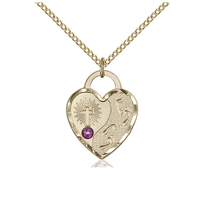Amethyst Birthstone Gold-Filled Double Cross Pendant W/Austrian Crystal, Bliss Manufacturing
