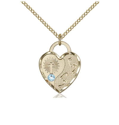 Aqua Birthstone Gold-Filled Double Cross Pendant W/Austrian Crystal, Bliss Manufacturing