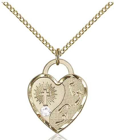 Birthstone Gold-Filled Double Cross Pendant W/Austrian Crystal, Bliss Manufacturing