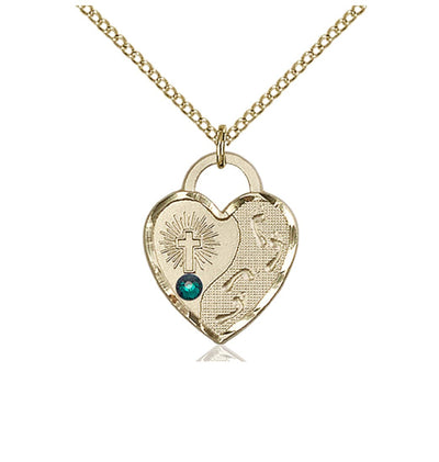 Emerald Birthstone Gold-Filled Double Cross Pendant W/Austrian Crystal, Bliss Manufacturing