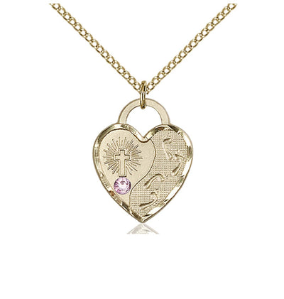 June Lt Amethyst Birthstone Gold-Filled Double Cross Pendant W/Austrian Crystal, Bliss Manufacturing