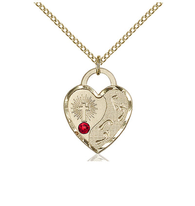 July Ruby Birthstone Gold-Filled Double Cross Pendant W/Austrian Crystal, Bliss Manufacturing