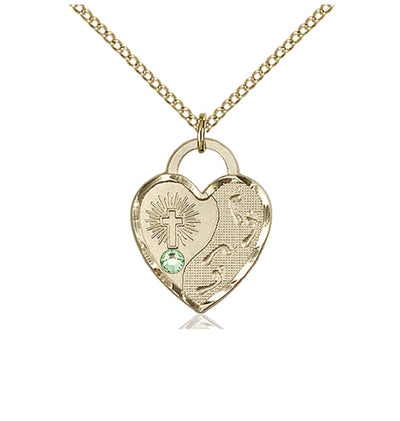 Peridot Birthstone Gold-Filled Double Cross Pendant W/Austrian Crystal, Bliss Manufacturing