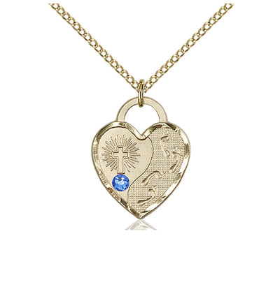 Sapphire Birthstone Gold-Filled Double Cross Pendant W/Austrian Crystal, Bliss Manufacturing