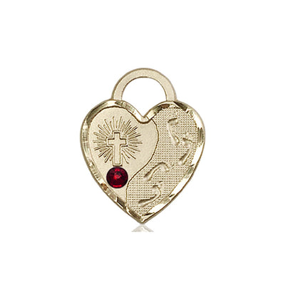 Garnet Birthstone 14kt Gold Double Cross Pendant W/Austrian Crystal, Bliss Manufacturing