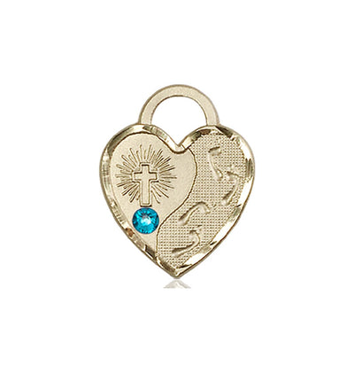 Zircon Birthstone 14kt Gold Double Cross Pendant W/Austrian Crystal, Bliss Manufacturing