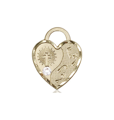 Birthstone 14kt Gold Double Cross Pendant W/Austrian Crystal, Bliss Manufacturing
