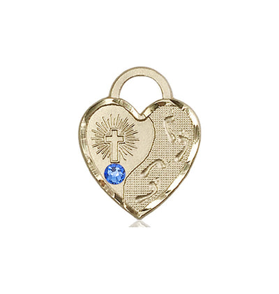 Sapphire Birthstone 14kt Gold Double Cross Pendant W/Austrian Crystal, Bliss Manufacturing