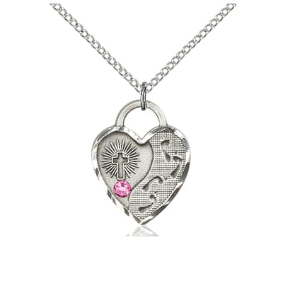 Oct Rose Birthstone Sterling Silver Double Cross Pendant W/Austrian Crystal, Bliss Manufacturing