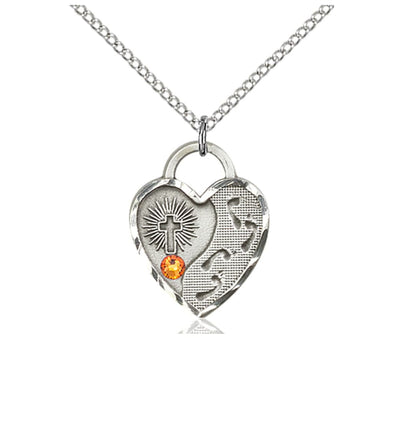 Nov Topaz Birthstone Sterling Silver Double Cross Pendant W/Austrian Crystal, Bliss Manufacturing