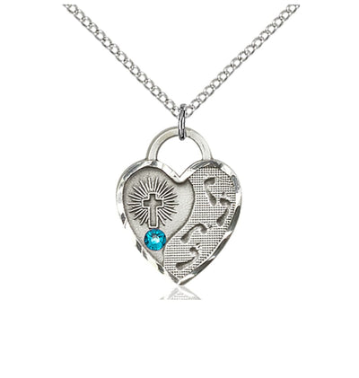 Dec Zircon Birthstone Sterling Silver Double Cross Pendant W/Austrian Crystal, Bliss Manufacturing