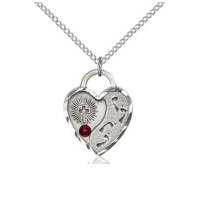 Jan Garnet Birthstone Sterling Silver Double Cross Pendant W/Austrian Crystal, Bliss Manufacturing