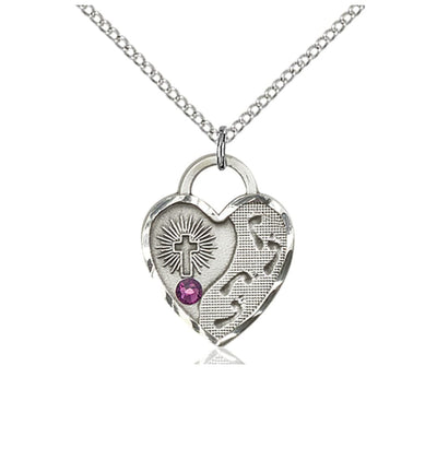 Feb Amethyst Birthstone Sterling Silver Double Cross Pendant W/Austrian Crystal, Bliss Manufacturing
