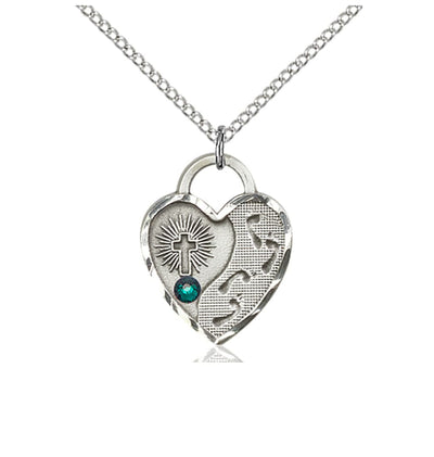 May Emerald Birthstone Sterling Silver Double Cross Pendant W/Austrian Crystal, Bliss Manufacturing
