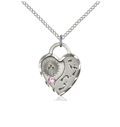 Jun Lt Amethyst Birthstone Sterling Silver Double Cross Pendant W/Austrian Crystal, Bliss Manufacturing
