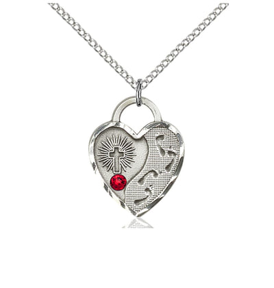 Jul Ruby Birthstone Sterling Silver Double Cross Pendant W/Austrian Crystal, Bliss Manufacturing