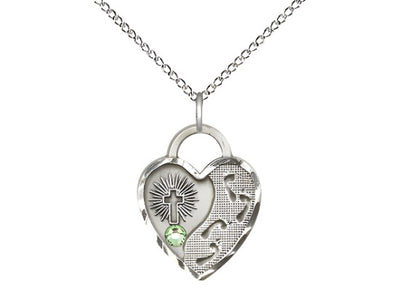 Sterling Silver Double Cross Pendant in Peridot, Bliss Manufacturing