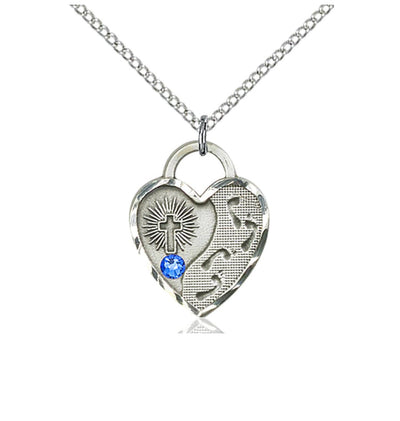 Sep Sapphire Birthstone Sterling Silver Double Cross Pendant W/Austrian Crystal, Bliss Manufacturing
