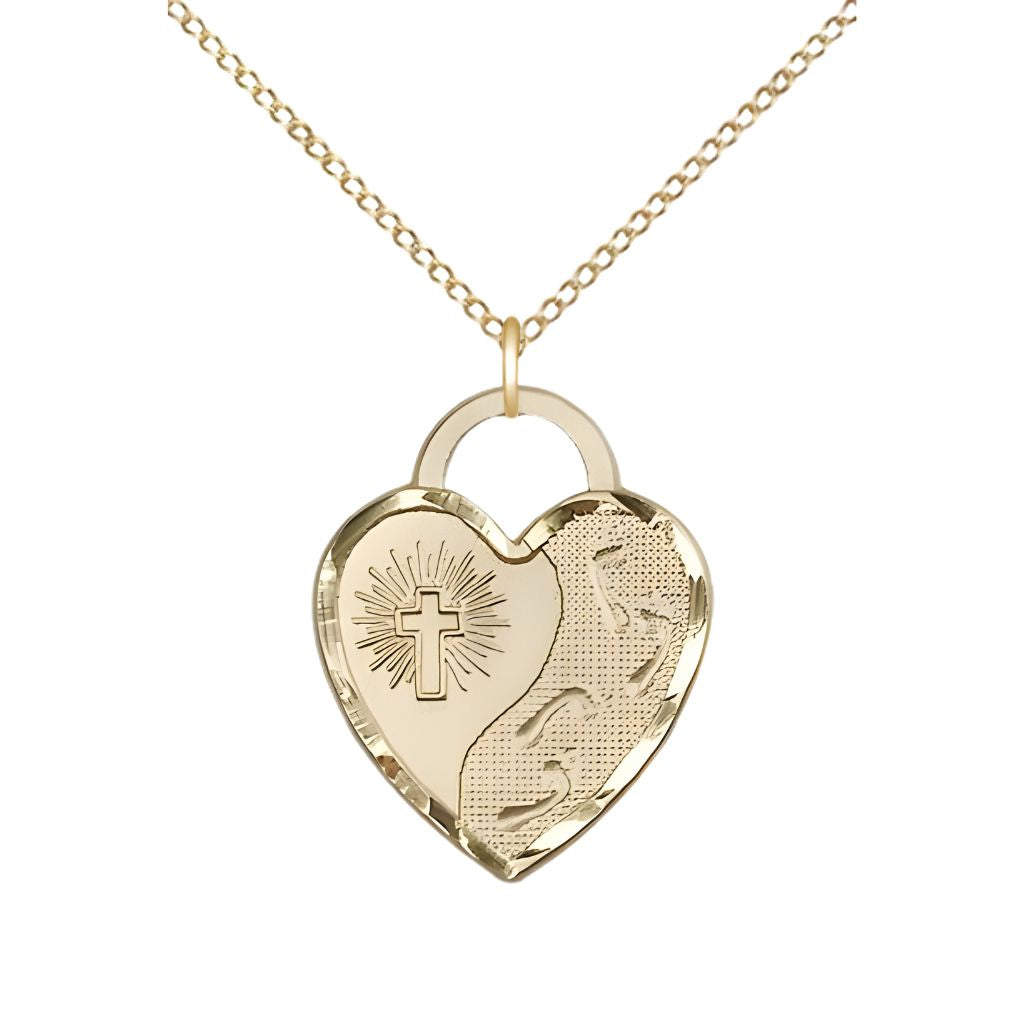 Bliss Footprints Heart 14kt Gold-filled Medal Pendant Necklace Gold-filled Light Curb Chain with Lobster Claw, Measures 3/4-inch tall by 5/8-inch wide.